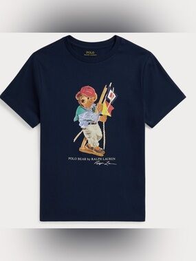 BRAND NEW Boys Classic Navy Tee with Polo Bear Graphic